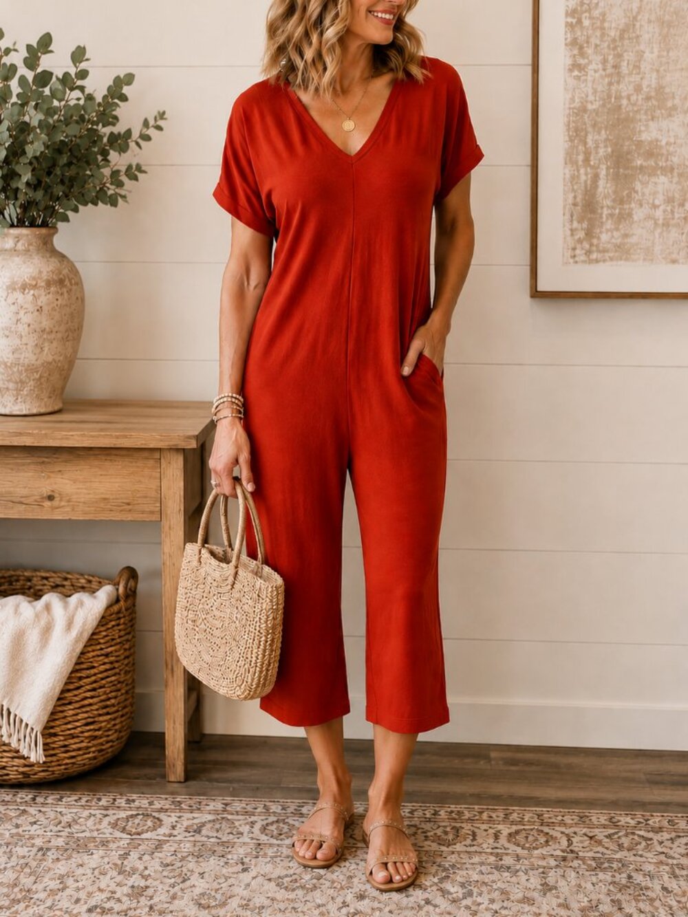 Smash + Tess One Piece Womens M Red Saturday Romper Lounge  Bamboo Jumper